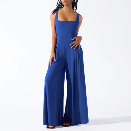 Women's High‑Waist Wide‑Leg Sleeveless Jumpsuit DEEP BLUE Jumpsuit