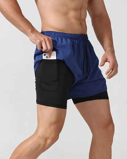 Men's 2-in-1 Quick-Dry Running Shorts with Phone Pocket Blue Shorts