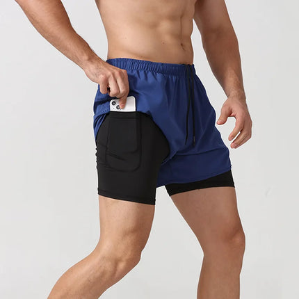 Men's 2-in-1 Quick-Dry Running Shorts with Phone Pocket Blue Shorts