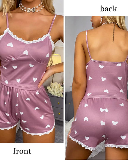 Women’s V‑Neck Lace-Trim Pajama Set Women's Tops