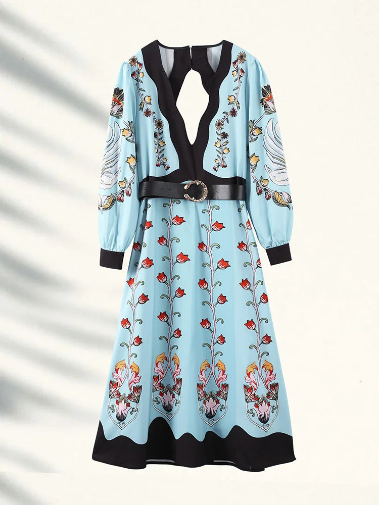 Ailani Blue Flowing Beauty Long Sleeve Midi Dress Dresses