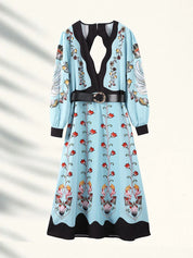 Ailani Blue Flowing Beauty Long Sleeve Midi Dress Dresses