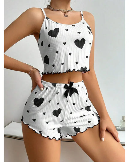 LUSTIQUE™ HEART PRINT PYJAMA SET black