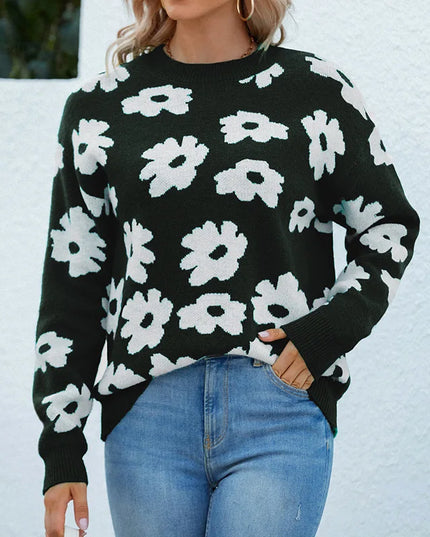 Women’s Floral Lantern Sleeve Knit Sweater Black Women Sweater