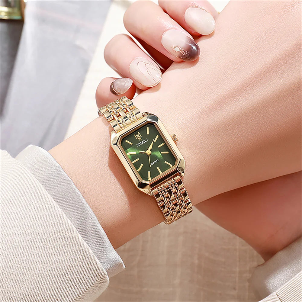 Square Gold-Plated Quartz Watch – Elegant Women green Women's Accessories