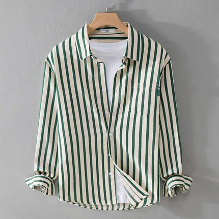 Men's Elegant Striped Dress Shirt Green Shirts