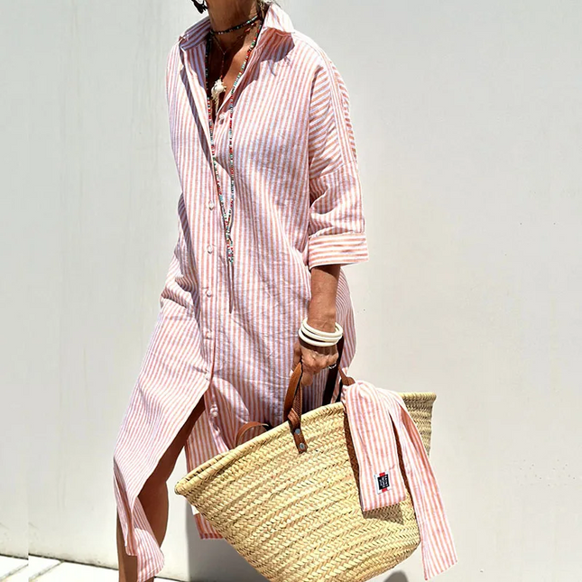 Karina™ | Elegant striped shirt dress Light pink Dresses