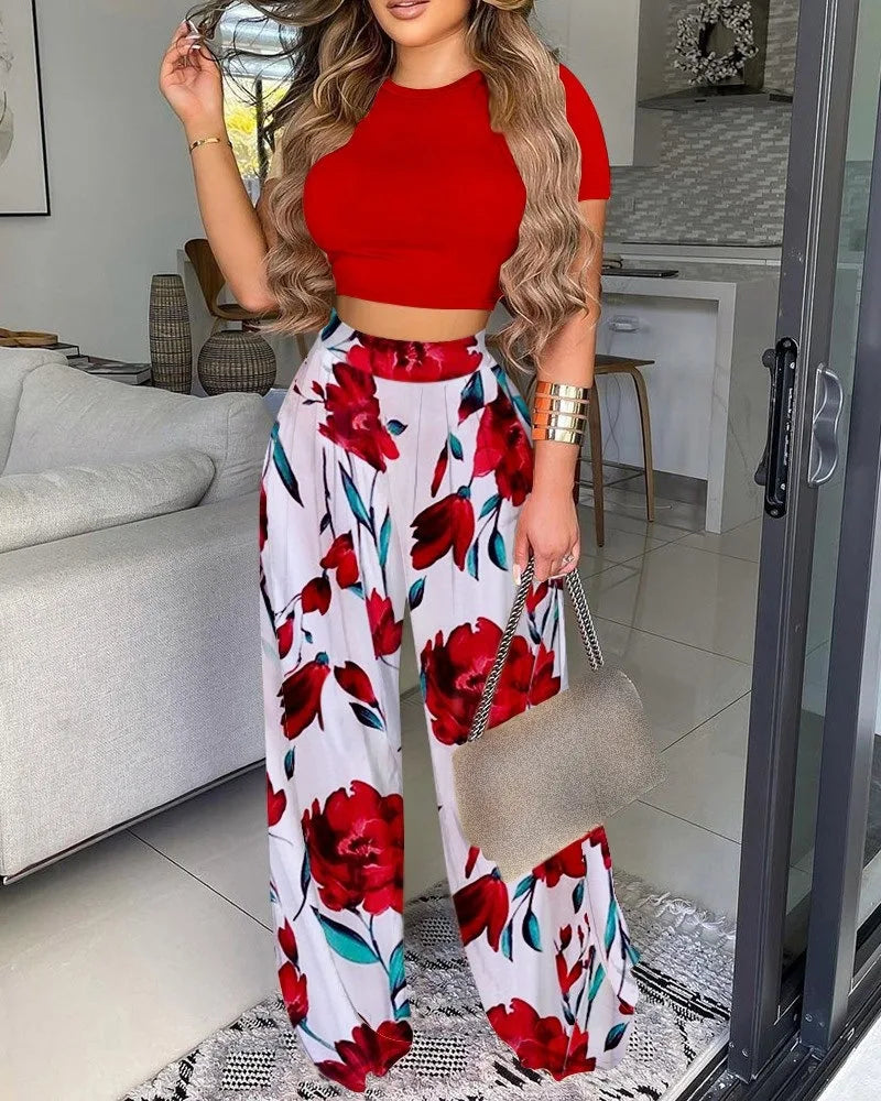 Elegance Two-Piece Trousers & Top Set - Chic Comfort Red Outfit Sets