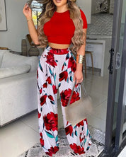 Elegance Two-Piece Trousers & Top Set - Chic Comfort Red Outfit Sets