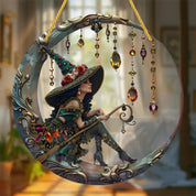 Moonlit Witch & Broom Acrylic Suncatcher 2 Halloween Decorations