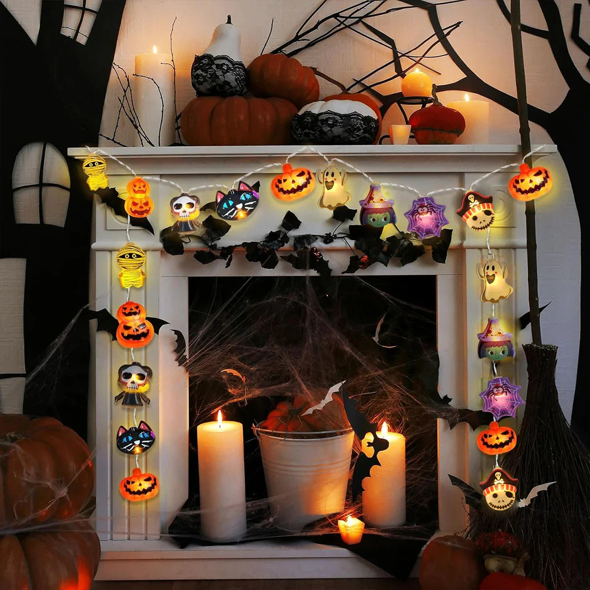 Spooky Pumpkin & Ghost LED String Lights Halloween Decorations