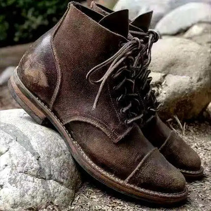 Men's Leather Lace-up Ankle Boots Khaki Ankle Boots