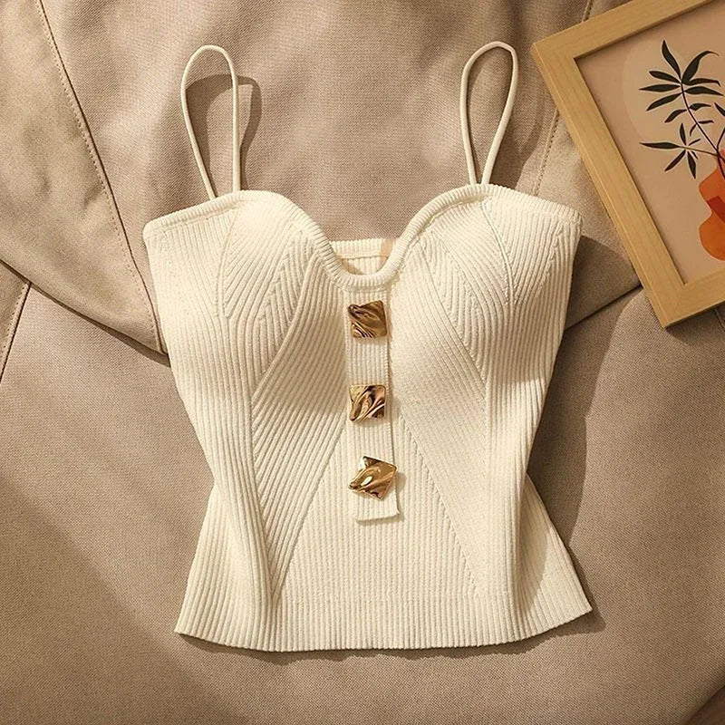 ALENA- Short Knit Top White Tank Top