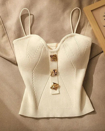 ALENA- Short Knit Top White Tank Top