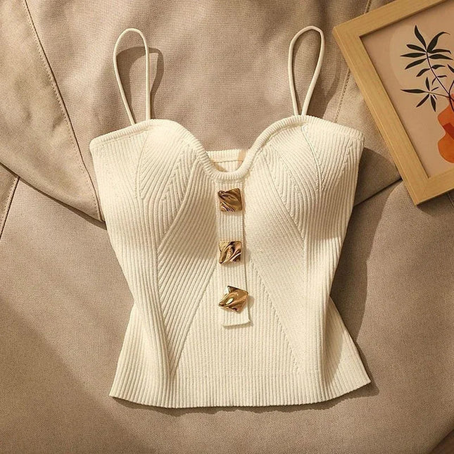 ALENA- Short Knit Top White Tank Top