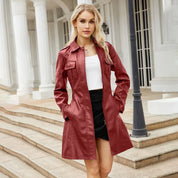 Mid length Leather Trench Coat Burgundy Coats