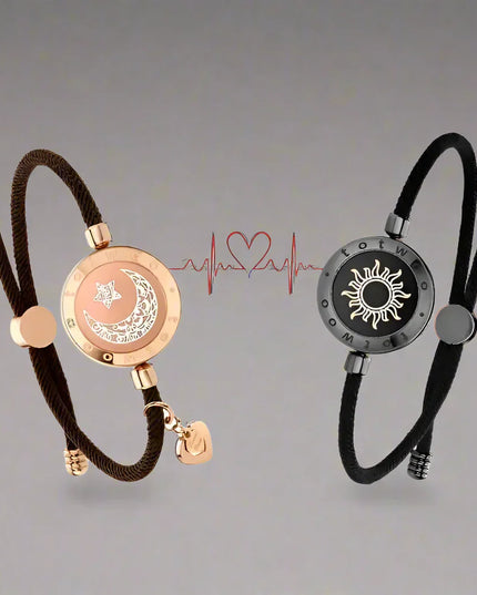 Sun and Moon totwoo Love Bracelets,Long Distance Relationship touch Light up & Vibrate Bracelets for Couples, Gifts Black and Gold Jewellery