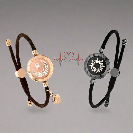 Sun and Moon totwoo Love Bracelets,Long Distance Relationship touch Light up & Vibrate Bracelets for Couples, Gifts Black and Gold Jewellery
