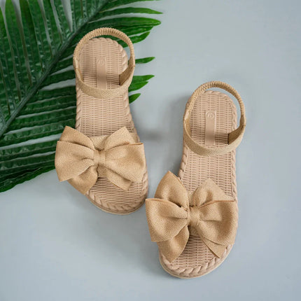 Lina™ - Bow Tie Flat Sandals Beige Sandals