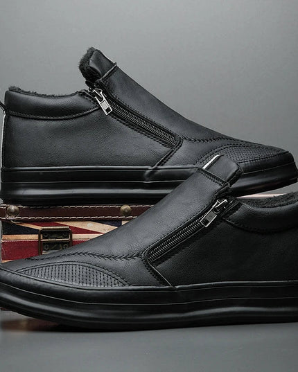 Men's Non-Slip Plush-Lined Leather Sneakers Shoes