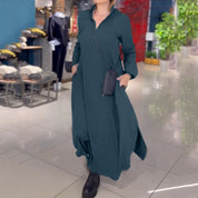 Brisa | Elegant Long-Sleeve V-Neck Maxi Dress Green Dresses
