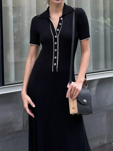 Cosette™ | Casual Knitted Maxi Dress Black Dresses