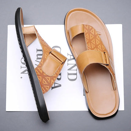 Ashmere Leather Sandals – Textured Premium Leather Slides Khaki Sandals