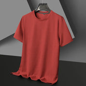 Men’s Summer Waffle Knit Round Neck T-Shirt – Lightweight Casual Tee Red Men T-Shirts