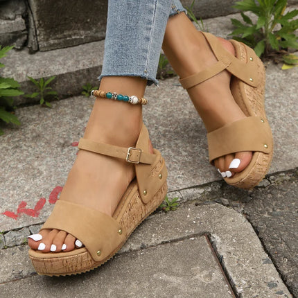 Fiona™ | Women's Platform Wedge Buckle Sandals Khaki