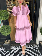 Araceli™ | Women's V-Neck Boho Dress Pink Dress