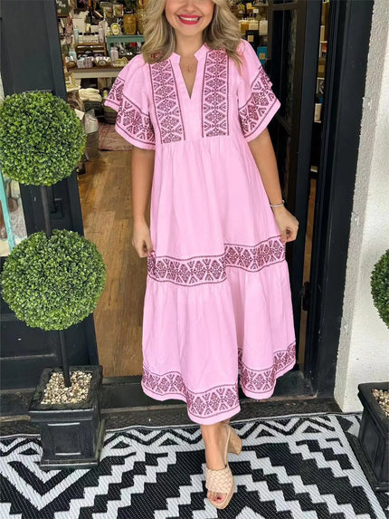 Araceli™ | Women's V-Neck Boho Dress Pink Dress
