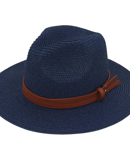 Breathable Straw Panama Sun Hat Navy Blue Hats