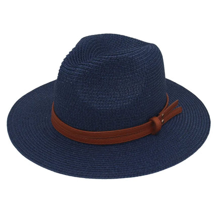 Breathable Straw Panama Sun Hat Navy Blue Hats