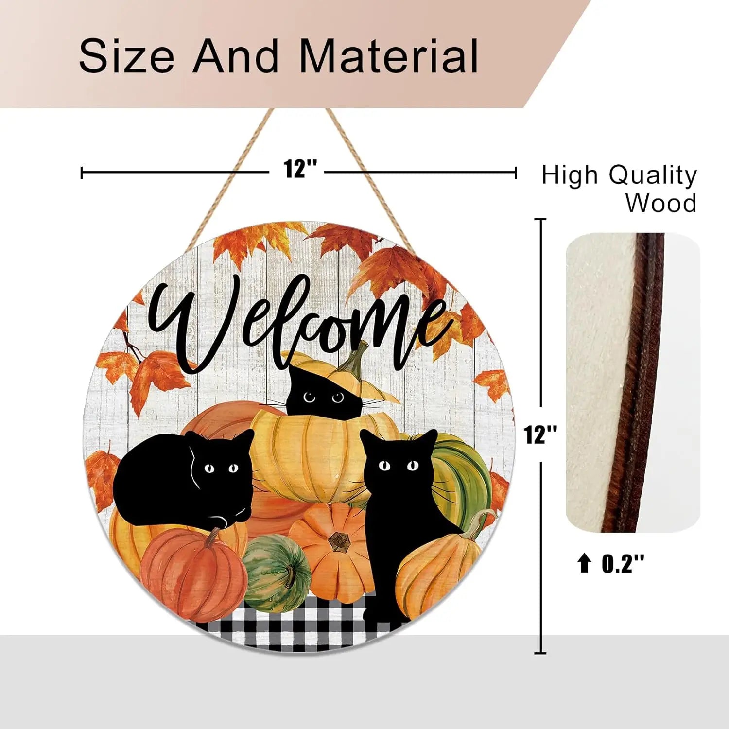 Welcome Fall Black Cat Door Sign Halloween Decorations