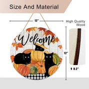 Welcome Fall Black Cat Door Sign Halloween Decorations