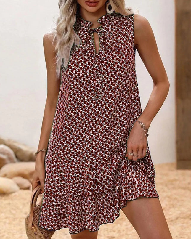 Lila™ | Printed Sleeveless Slimming Dress Red Dresses