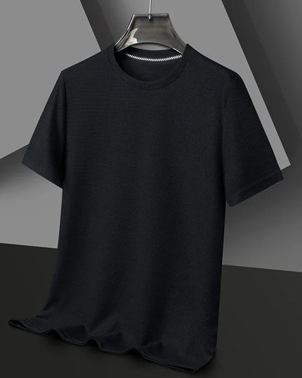 Men’s Summer Waffle Knit Round Neck T-Shirt – Lightweight Casual Tee black Men T-Shirts
