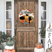Welcome Fall Black Cat Door Sign Halloween Decorations