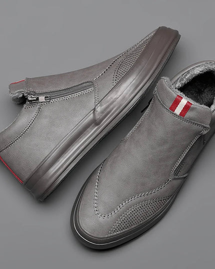 Men's Non-Slip Plush-Lined Leather Sneakers Shoes
