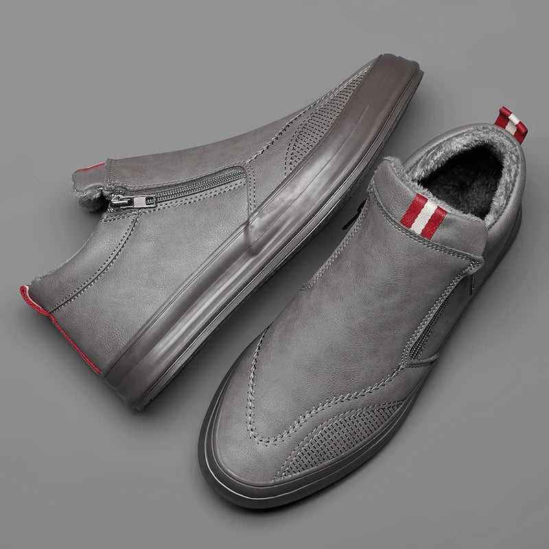 Men's Non-Slip Plush-Lined Leather Sneakers Shoes