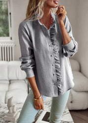 Nora I Elegant Office Frill with Stand-Up Collar Shirt Women Blouse