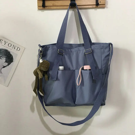 Waterproof Oxford Large-Capacity Women's Tote Bag Blue with Frog Tote Bags
