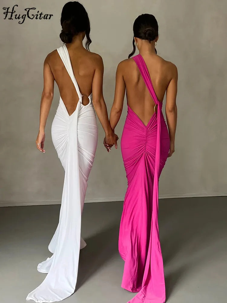 Hugcitar One‑Shoulder Ruched Maxi Dress Dresses