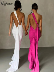 Hugcitar One‑Shoulder Ruched Maxi Dress Dresses