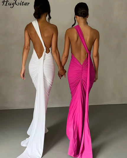 Hugcitar One‑Shoulder Ruched Maxi Dress Dresses