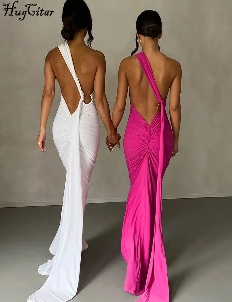 Hugcitar One‑Shoulder Ruched Maxi Dress Dresses