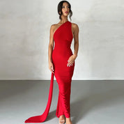 Hugcitar One‑Shoulder Ruched Maxi Dress Red Dresses