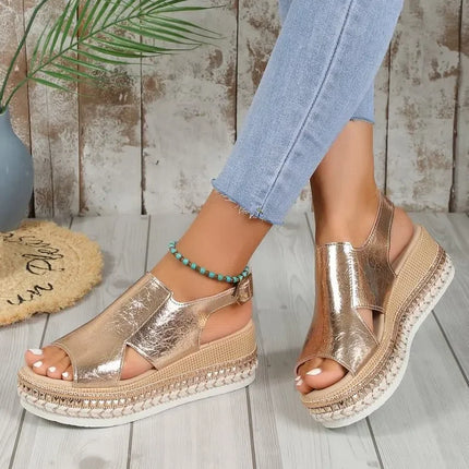 Kimberly™ | Elegant Wedge Sandals Gold Shoes & Sandals