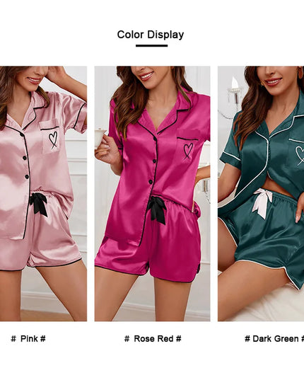 Women’s Heart-Embroidered Button-Down Pajama Set Women Tops