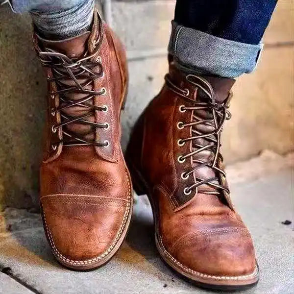 Men's Leather Lace-up Ankle Boots Brown Ankle Boots